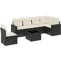 vidaXL 7-delige Loungeset met kussens poly rattan zwart