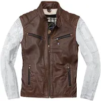 Black-Cafe London Firenze Bruin Wit Leren Motorjas Maat 48