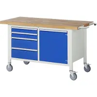 RAU Werkbank serie 8470, verrijdbaar, 4 schuiflades, 1 deur, Breedte 1500
