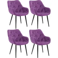 CLP Tanna Set van 4 eetkamerstoelen - Met armleuning - Velvet - Fluweel/purper