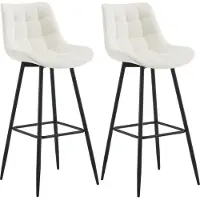 CLP Dartford Set van 2 barkrukken - Met rugleuning - Met voetsteun - Metalen frame - creme Fluweel