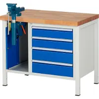 RAU Werkbank model 8185, 4 schuiflades, kast met inschuifdeur, incl. bankschroef, B 1000 x D 700