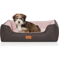 Knuffelwuff Hondenbed Luke van velours met fijn handgeweven karakter M-L 85 x 63cm zwart-roze