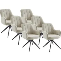 Vente-unique Set van 6 draaistoelen met armleuningen van stof en zwart metaal - Crèmewit - LEJINA