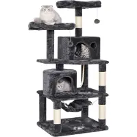 Hoppa! - Kattenboom - Multi-Level met Voerbak - Antraciet - 60 x 50 x 145 cm