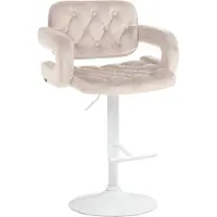 CLP Dublin Barkruk - Met armleuning - Met rugleuning - Verstelbaar - Fluweel - Velvet - Metaal mat wit creme