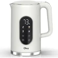 Olvy Waterkoker met Temperatuurregeling - Crème - Warmhoudfunctie - RVS - Dubbelwandig - Elektrisch - 1.7 Liter - 2200W