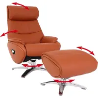 Mendler Relaxfauteuil met hocker -K98, TV-fauteuil, relaxfunctie, draaibaar, metaal echt leer/kunstleer ~ bruin