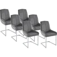 Vente-unique Set van 6 stoelen van fluweel en metaal - Grijs - BERLONA