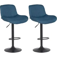 CLP Solon Set van 2 barkrukken - met rugleuning - in hoogte verstelbaar - draaibaar - zwart frame - mat zwart/blauw