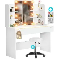 Casaria Make-up Tafel Lucia Wit 140x110x40cm LED + Rolkruk