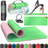 Kesser Yoga Mat Extra Dik 183x61cm - Turnmat TPE Fitnessmat Gewatteerd & Antislip Yogamat Trainingsmat voor Fitness Pilates & Gymnastiek - Mint / Roze
