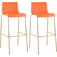 CLP Set van 2 barstoelen Hover, kunststof zitting, 4-poots onderstel in goudlook, belastbaar tot 150 kg oranje/goud