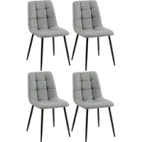 CLP Antibes Set van 4 Eetkamerstoelen - Zonder armleuning - Metaal frame - Kunstleer/licht grijs