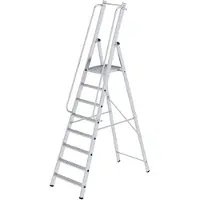 Munk platformladder, 8 treden, aluminium, stevige rechthoekige buisbomen, groot platform, voorgemonteerde leuningen, antislip ladderschoenen, 150 kg