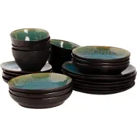 Palmer Serviesset Lotus Stoneware 6-persoons 24-delig Turquoise Zwart