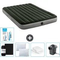 Intex luchtbed - 2 personen - 152 x 203 x 25 cm - Groen - Inclusief hoeslaken - Kussens - Pomp - Reparatieset en kussenslopen