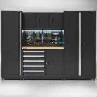 Datona Werkbank 120 cm met gereedschapskast, smalle werkplaatskast en brede opbergkast - Zwart