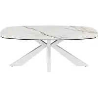 Vente-unique Salontafel van gehard glas, keramiek en metaal - Wit marmereffect - DERIYA van Maison Céphy
