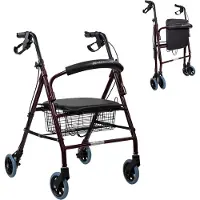 Mobiclinic Escorial - Rollator - Looprek met 4 wielen - Met remmen - Aluminium - Met Stoel en Rugleuning - Opvouwbare en Verstelbare in Hoogte - Wandelaar - Lichtgewicht - Tot 110 kg - Bordeaux