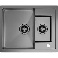 Klarstein TitanSteel Spoelbak 1.5 - 61 x 50 cm (LxB) - Primaire en tweede bak - Krasvast en hittebestendig - RVS - Antraciet