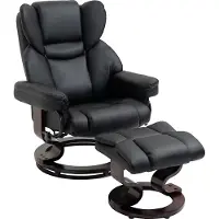 HOMCOM -Relaxsessel mit Hocker-Stahl, Holz, Kunstleder, Schaumstoff-80L x 79B x 100H cm-Schwarz