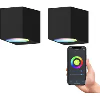 Calex Slimme LED Wandlamp Downlight – Set van 2 Stuks - Zwart – Smart Buitenlamp – App Bedienbaar - Voor binnen en Buiten
