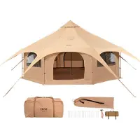 Vevor Bell Tent 5 x 2,8 m Yurt Tent TC Katoen en stevige ijzeren palen met een Oxford stoffen grondzeil Kampeertent Familietent 8 ramen Groepstent voor buitenavonturen