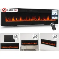 KAMINIO Elektrische haard MARLON - Elektrische 3-in-1 haard met verwarming, 3D-vlameffect, 12 vlamkleuren, afstandsbediening - 70 inch
