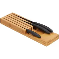 Relaxdays messenblok bamboe - voor 5 messen - voor lade - 3,5 x 11 x 39 cm