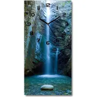 Tulup Wandklok - Waterval Glazen Wandklok Design - 30x60 cm - Blauw Klok Glas Met Opdruk - Zwarte handen - Rechthoekige Klok - Wandklok Glas Met Motief - Decoratieve Glazen Klok