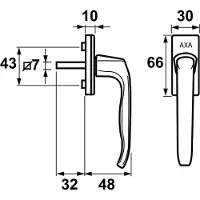 Axa Raamsluiting L - Draai-kiep raamkruk - 7x32 mm - Aluminium - F1 - Niet afsluitbaar