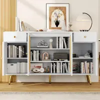 STILVORA Dressoir - 4 Deuren En 2 Lades Met Verstelbare Planken - Opbergen In Woonkamer En Eetkamer - Spaanplaat - 140x35x82 Cm - Wit;Naturel
