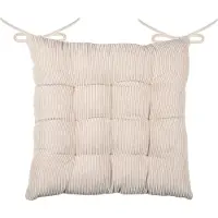 Stof Textile stoelkussen Dandy - creme beige - 38 x 38 x 5 cm - touwtjes sluiting - zitkussens - binnen/buiten