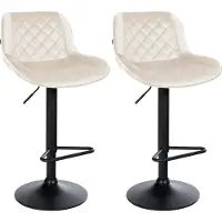 CLP Kasson 2er Set barkrukken - met rugleuning - In hoogte verstelbaar - metalen frame - met voetsteun - zwart/creme