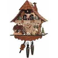 Engstler - 496_QMT - Koekoeksklok - Kwarts - Notenhout - met muziek met dansend paar - 34 cm