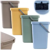 Kadax afvalbak 12L, set van 4, met deksel en handvat, kunststof afvalbak, prullenbak, afvalverzamelaar (bruin, groen, geel, blauw)