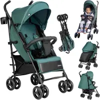 Tulano Davos 35 Kinderwagen - Buggy - Licht & Compact – Verstelbare Rugleuning – XXL Zonnekap – Inclusief Voetenzak, Muggennet en Bekerhouder – Groen