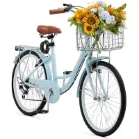 Vevor Cruiserfiets met 7 versnellingen (banddiameter 660,4 mm) Strandfiets met grote mand en bagagedrager
