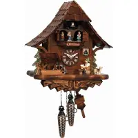 Engstler - 492_QMT - Koekoeksklok - Kwarts - Notenhout - met muziek met dansend paar - 35 cm