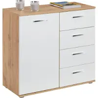 CARO-Möbel Commode CHICAGO Wotan eiken/wit, 4 lades, 1 deur