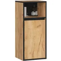 Akord Hangende Badkamerkast VAMI W90 met 1 Deur en 3 Planken / Craft Eik - Zwart / Furniture Factory / 35x30x80 cm