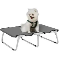 PawHut Hundebett Outdoor Faltbare Haustierliege Hundeliege Hundeschlafplatz Erhöhtes Haustierbett Schlafplatz für Kleine Hunde, Metall, Oxford, Grau, 71 x 58 x 20 cm