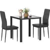 HOMCOM Eettafelset Gehard glas, metaal 75L x 75B x 75H cm Zwart