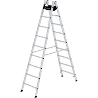 MUNK Günzburger Steigtechnik sport trap, aluminium, rechthoekige buisbomen, geribbelde sporten, nivello ladderschoenen, max. 150 kg, polyester gordelspreider veiligheidsvoorziening, 2x9 sporten