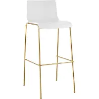 CLP Barkruk met rugleuning en voetsteun Hover - Stapelbaar - Metalen Frame in Goudlook - Belastbaar tot 150 kg - Kunststof - wit/goud