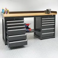 Datona Werkbank PRO - bamboe werkblad - 12 lades - 200 cm - Zwart