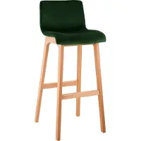 CLP Barkruk Hover - met rugleuning - hout - vierpoot frame uit natura hout - velvet - fluweel - groen/natura