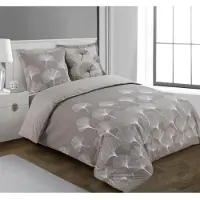 Vision Ginko - Tweezijdig omkeerbaar Dekbedovertrekset - 100% katoen: zacht en soepel - Tweepersoons - Dekbedovertrek 200 x 200 cm met 2 bijhorende slopen - Beige - Oekotex gecertificeerd
