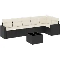 vidaXL 7-delige Loungeset met kussens poly rattan zwart